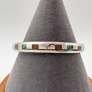 Sterling Silver Turquoise Multicolor Inlay Cuff Bracelet 6.5in Southwestern